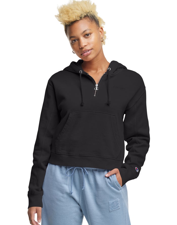 Sudadera Con Capucha Champion Mujer - Lightweight Fleece 1/2 Zip ( Negras ) 4726198-XK